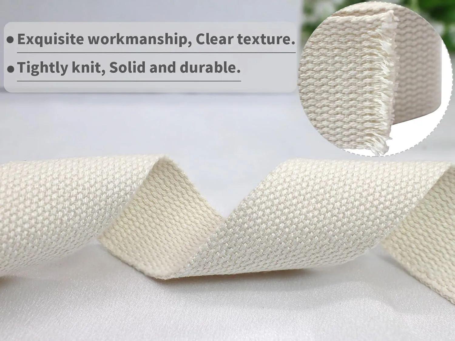 1 1/2 inch 30ft Off-White Heavy Cotton Webbing Strap Wide Flat Weave Webbing Strap for Cloth Tote Bag, Pet Collars, DIY Projects, Crafts, Outdoor Accessories