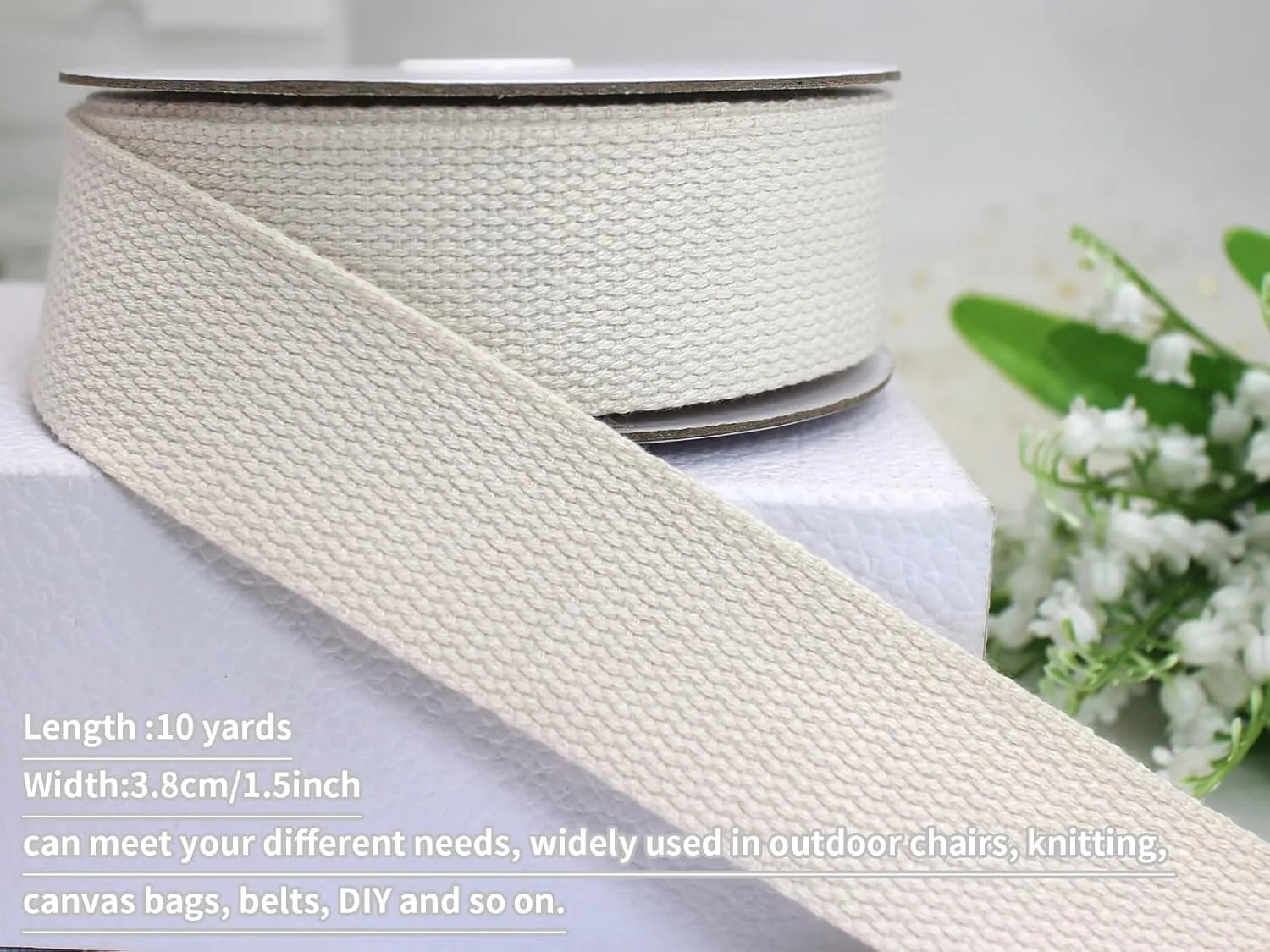 1 1/2 inch 30ft Off-White Heavy Cotton Webbing Strap Wide Flat Weave Webbing Strap for Cloth Tote Bag, Pet Collars, DIY Projects, Crafts, Outdoor Accessories