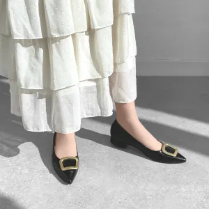 10% OFF: 2024SS: Pointed toe buckle flat shoes (4785) Black