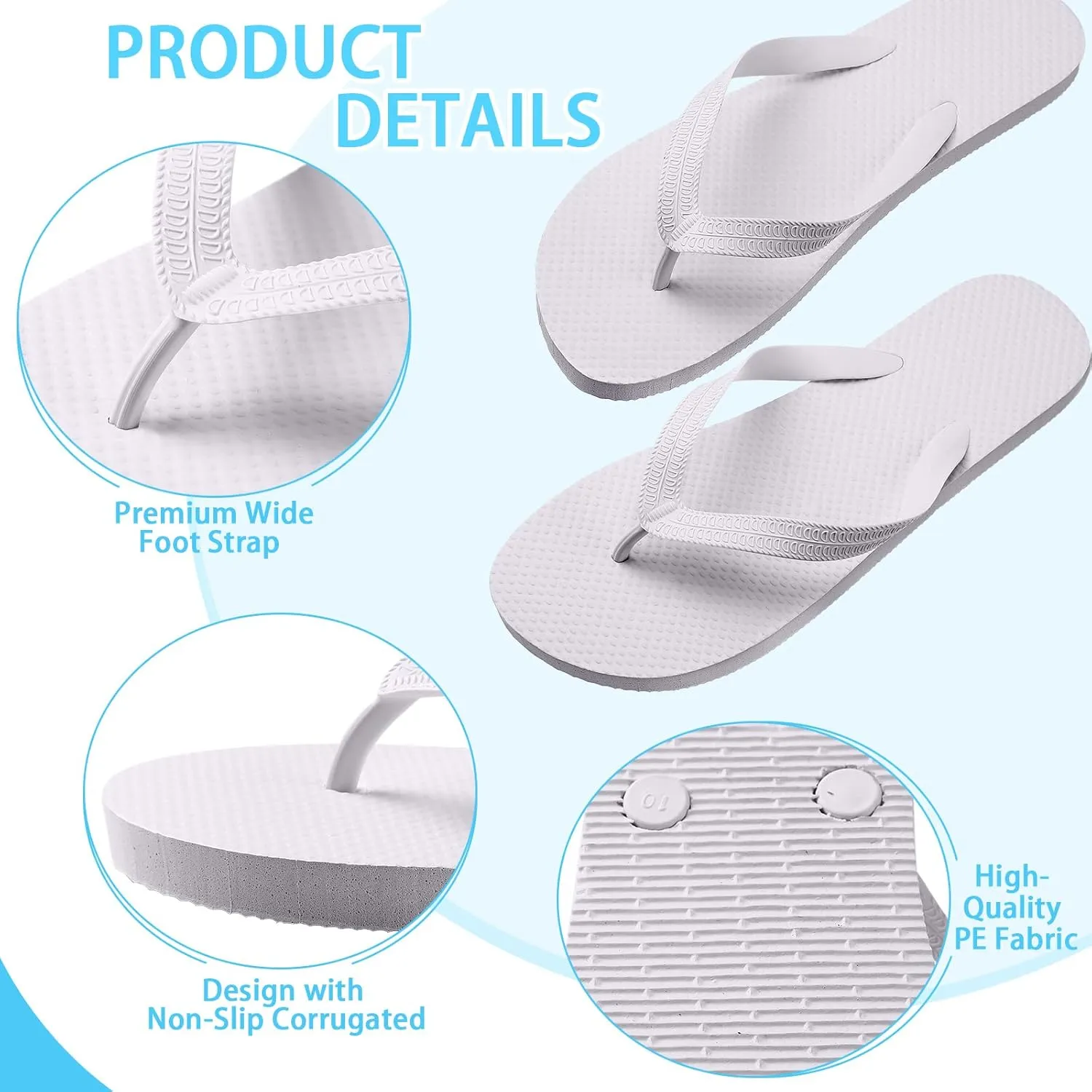 50 Pairs Flip Flops, Slim Flip Flop Sandal with Narrow Strap, Non Slip Flop Sandal for Women Men Guests Pack Casual Slippers for Beach Wedding Pool Party