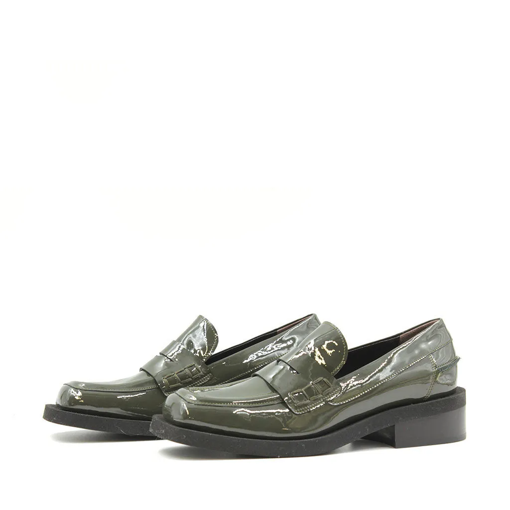 9160 Military Green Patent Women's Loafers
