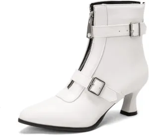 Aflngle Women's Sexy Kitten Low Heel Back Zipper Ankle Boots Pointed Closed Toe Chunky Buckle Short Booties Fashion Evening Party Prom Dress Shoes