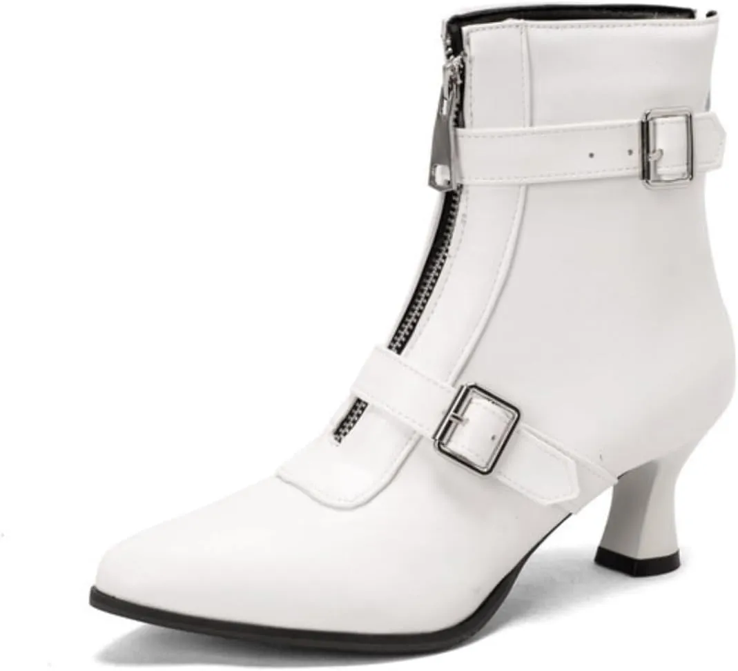 Aflngle Women's Sexy Kitten Low Heel Back Zipper Ankle Boots Pointed Closed Toe Chunky Buckle Short Booties Fashion Evening Party Prom Dress Shoes