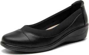 ALLOT Women's Low Heel Wedge Work Shoes Round Toe Slip-on Arch Support Comfortable Loafer Casual Office Business Flats Dress Pumps
