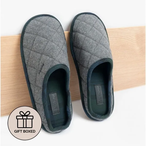 Barbour SWINBURNE Mens Wool Mule Slippers Grey