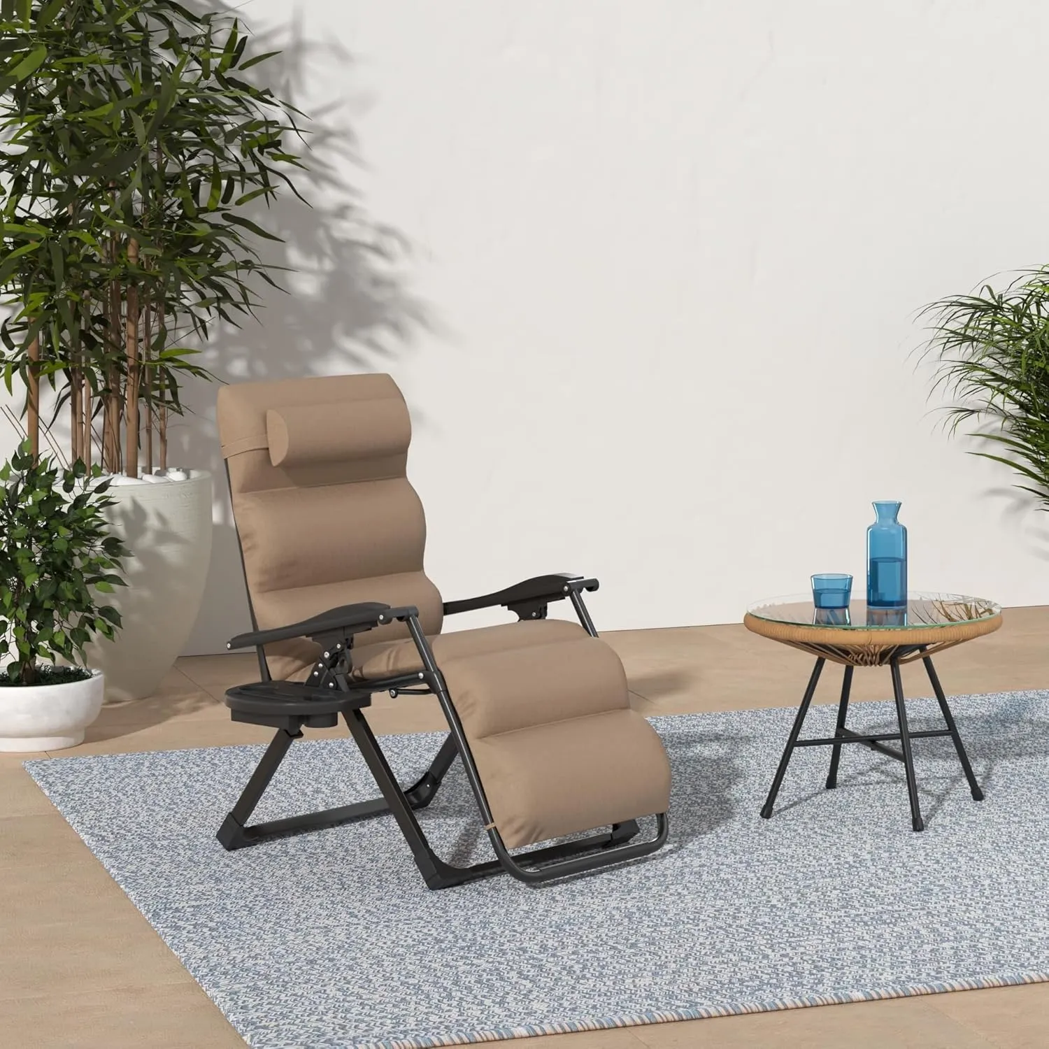 Best Choice Products Oversized Zero Gravity Chair, Folding Outdoor Patio Recliner, XL Anti Gravity Lounger w/Removable Cushion, Cup Holder, Side Tray, 350lb Capacity - Wheat