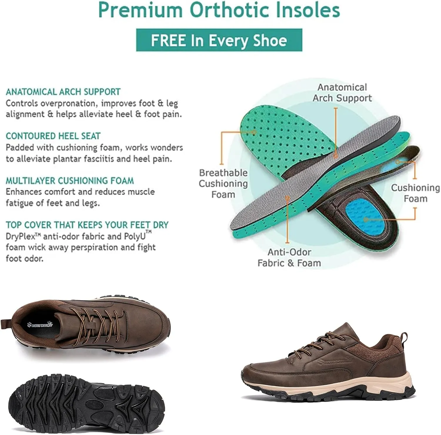 Bestofoot Mens Shoes, Men's Comfortable Genuine Leather Sneakers with Arch Support and Shock Absorption