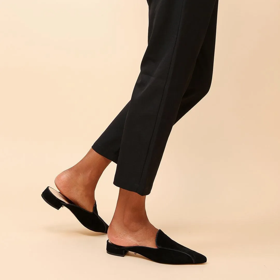 Black Suede Pointed Loafer   Elsie Strap