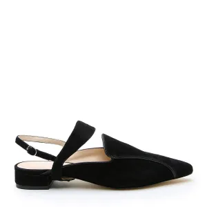 Black Suede Pointed Loafer   Elsie Strap