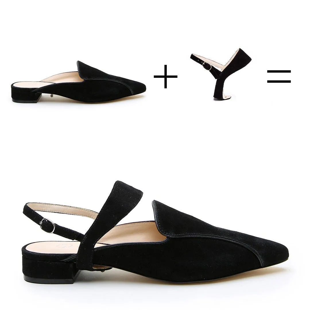 Black Suede Pointed Loafer   Elsie Strap