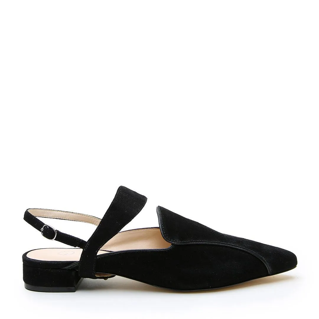 Black Suede Pointed Loafer   Elsie Strap