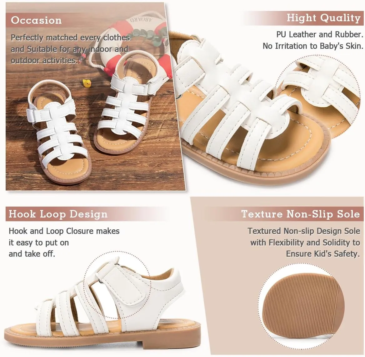 Boys Girls Sandals Open Toe Breathable Princess Non-Slip Flats Summer Beach Lightweight Rubber Sole Sandals (Toddler/Little Kid)