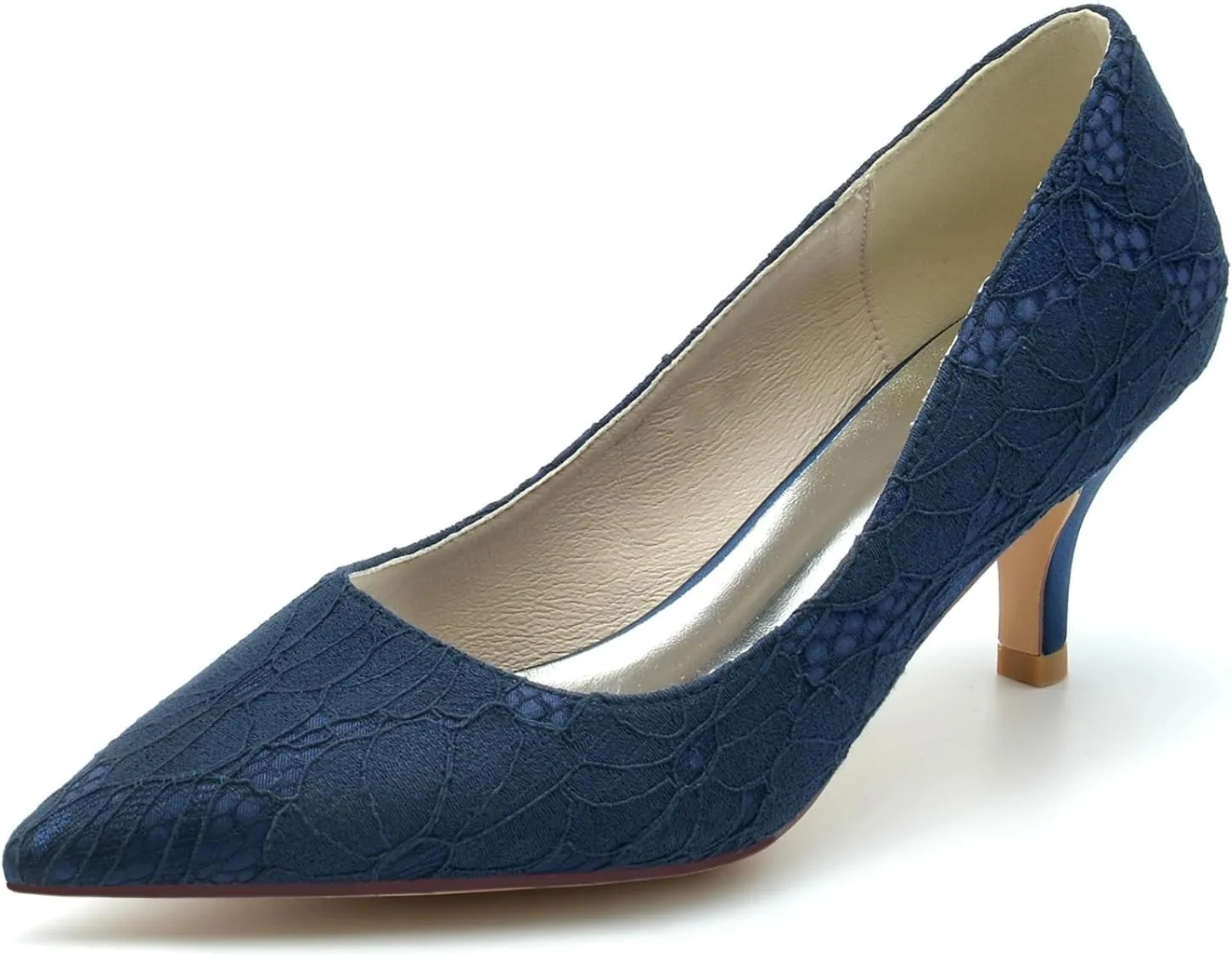 Bride Wedding Shoes Women's Pointed Toe Lace Low Heel Dress Pump Bridal Shoes Kitten Heel Prom Party Dress Pumps Sandals 6Cm