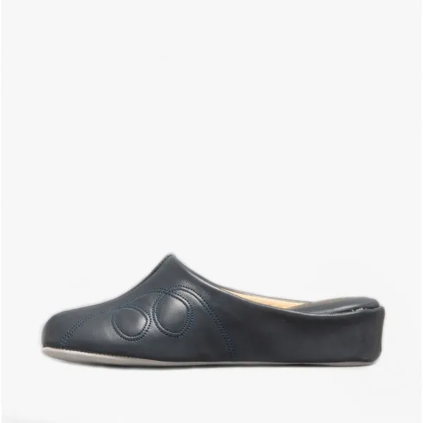 Cincasa Menorca MAHON Womens Leather Mule Slippers Navy