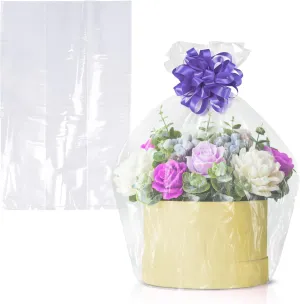 Clear Gusseted Poly Bags, 10 x 8 x 24 Inches. Pack of 100 Side Gusseted Plastic Bags with Open Top. Crystal Clear Baggies for Treats. Tear-Resistant 2 Mil Polyethylene Flat Bottom Bag
