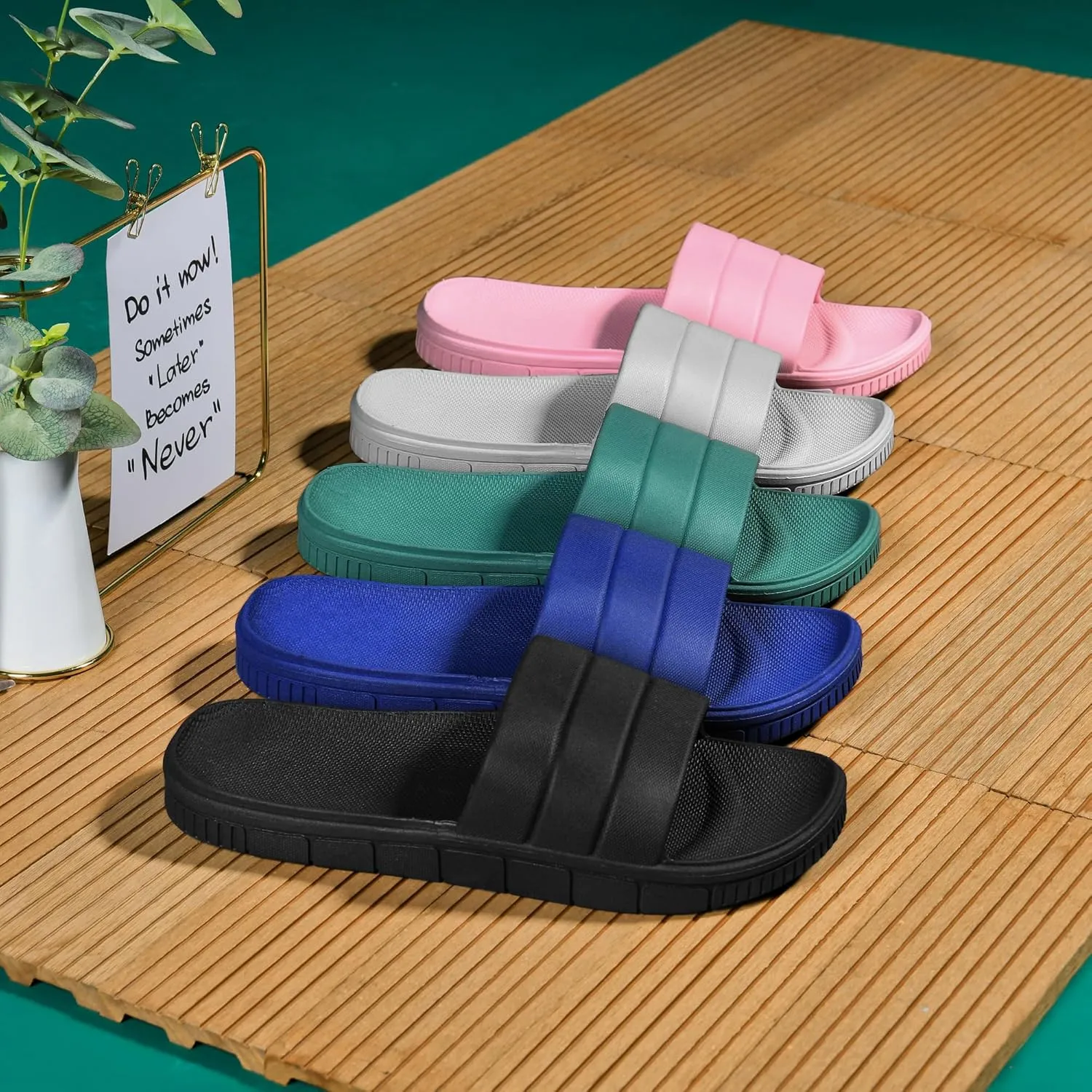 clootess Shower Slide Shoes for Men and Women Home Sandal Bath Slipper Indoor House Pool College Dorm Non-Slip