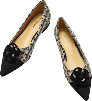 C.Paravano Flat Shoes Women I Pointed Toe Shoes for Women I Women Pumps I Tweed Shoes Women I Pointed Toe Flats I Slip on Shoes Ballet Flats (Size 5.5,Black Flat)