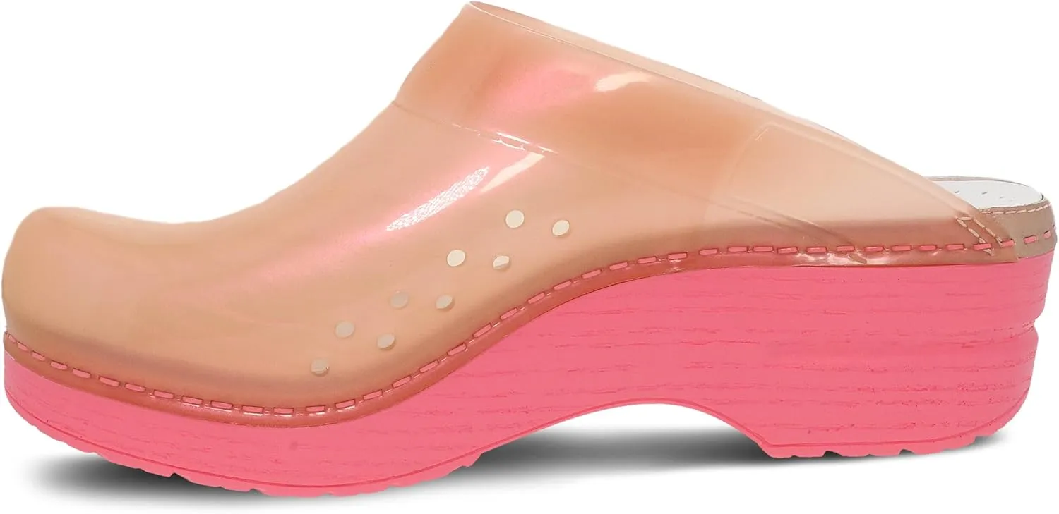 Dansko Sonja Translucent Slip-on Mule Clog for Women - Anti-Fatigue Rocker Bottom Promotes Forward Foot Motion - Jelly-Soft, Candy-Colored Shell