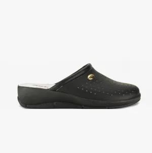 DEK ANGIE Womens Leather Mule Clogs Sandals Black
