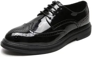 Dress Oxfords for Men Platform Office Shoes Lace up Patent Leather Pointed Toe Flat Block Heel Brogue Carving Solid Color Fashion (Color : Black, Size : 8.5 M US)