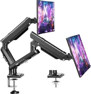 Dual Monitor Mount for 13-32 inch Screens, Gas Spring Monitor Stand for 2 Monitor, Full Adjustable Monitors Desk Mount with C-Clamp＆Grommet Base, Each Arm Holds Max 22 lbs, Freelift Pro Black