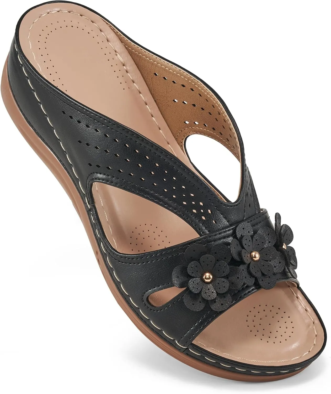 Ecetana Sandals for Women Wedge Shoes: Slip On Dressy Summer Comfortable Slides Sandals Lightweight Memory Foam Platform Shoes