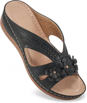 Ecetana Sandals for Women Wedge Shoes: Slip On Dressy Summer Comfortable Slides Sandals Lightweight Memory Foam Platform Shoes