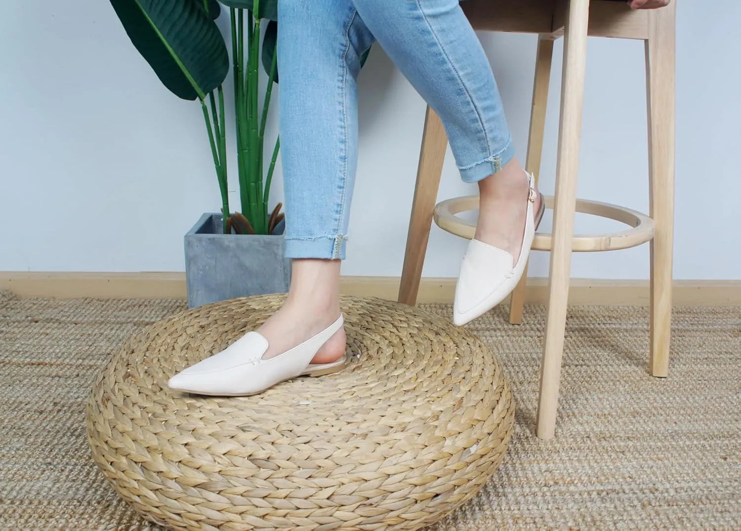FEVERSOLE Pointed Toe Casual Slingback Flat Mules Women's Fashion Buckle Strap Slide Summer Slippers