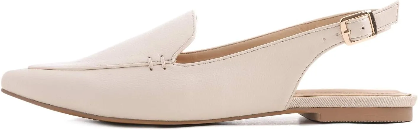 FEVERSOLE Pointed Toe Casual Slingback Flat Mules Women's Fashion Buckle Strap Slide Summer Slippers