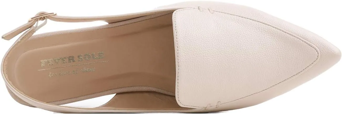 FEVERSOLE Pointed Toe Casual Slingback Flat Mules Women's Fashion Buckle Strap Slide Summer Slippers