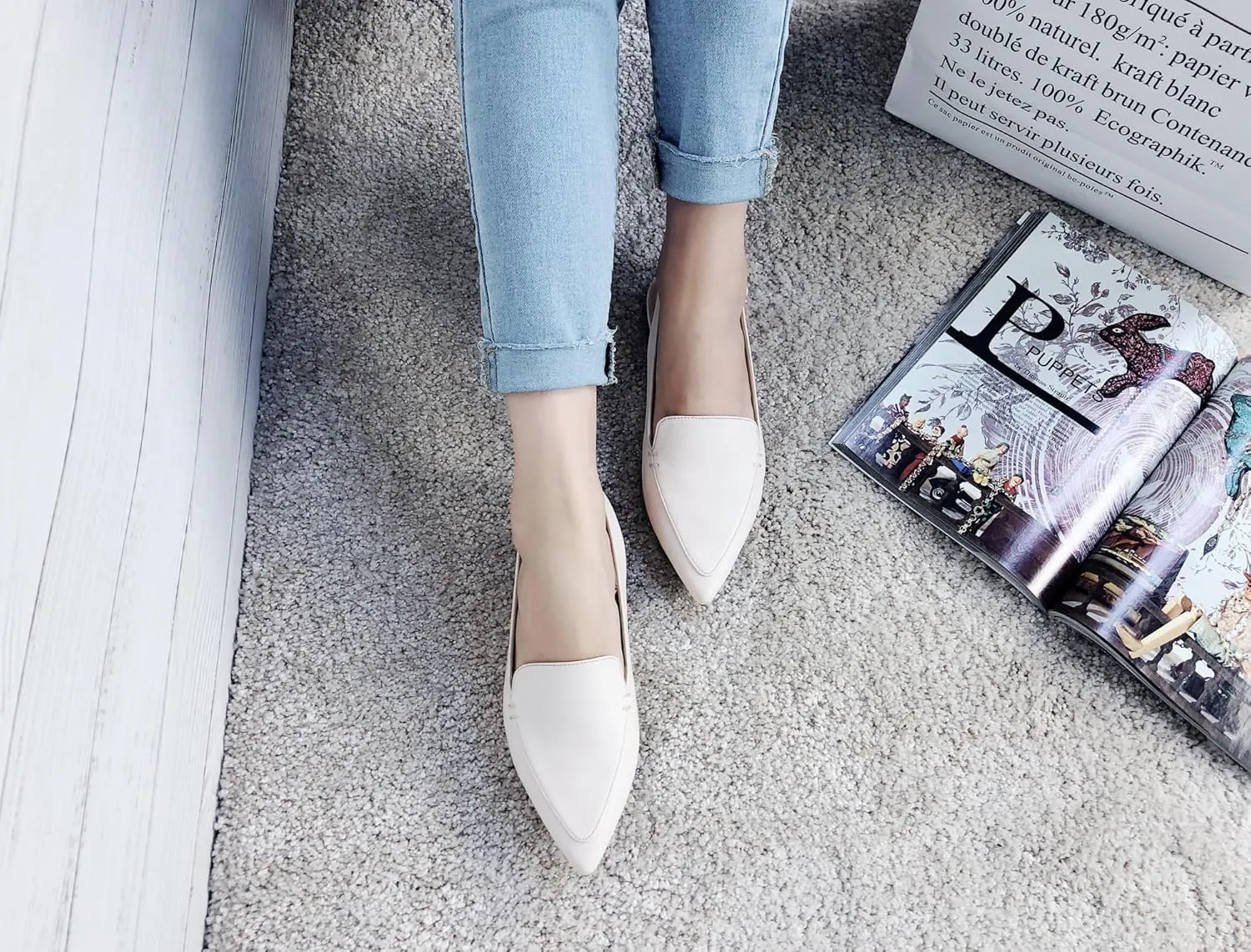 FEVERSOLE Pointed Toe Casual Slingback Flat Mules Women's Fashion Buckle Strap Slide Summer Slippers