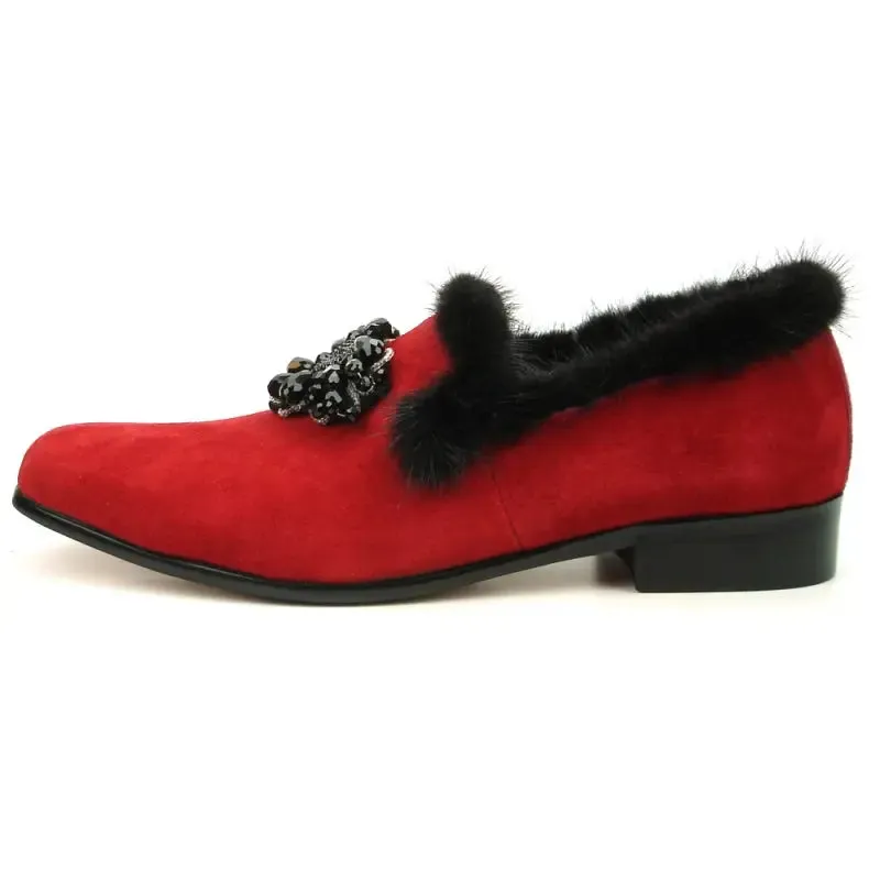 Fiesso FI-7306 Red Suede Loafers