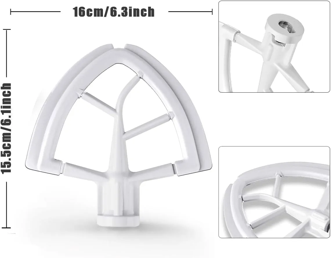 Flex Edge Beater for KitchenAid,Mixer Attachement Compatible With KitchenAid,Mixer Accessory,Fits Tilt-Head Stand Mixer Bowls For 4.5-5 Quart Bowls,Beater With Silicone Edges,White