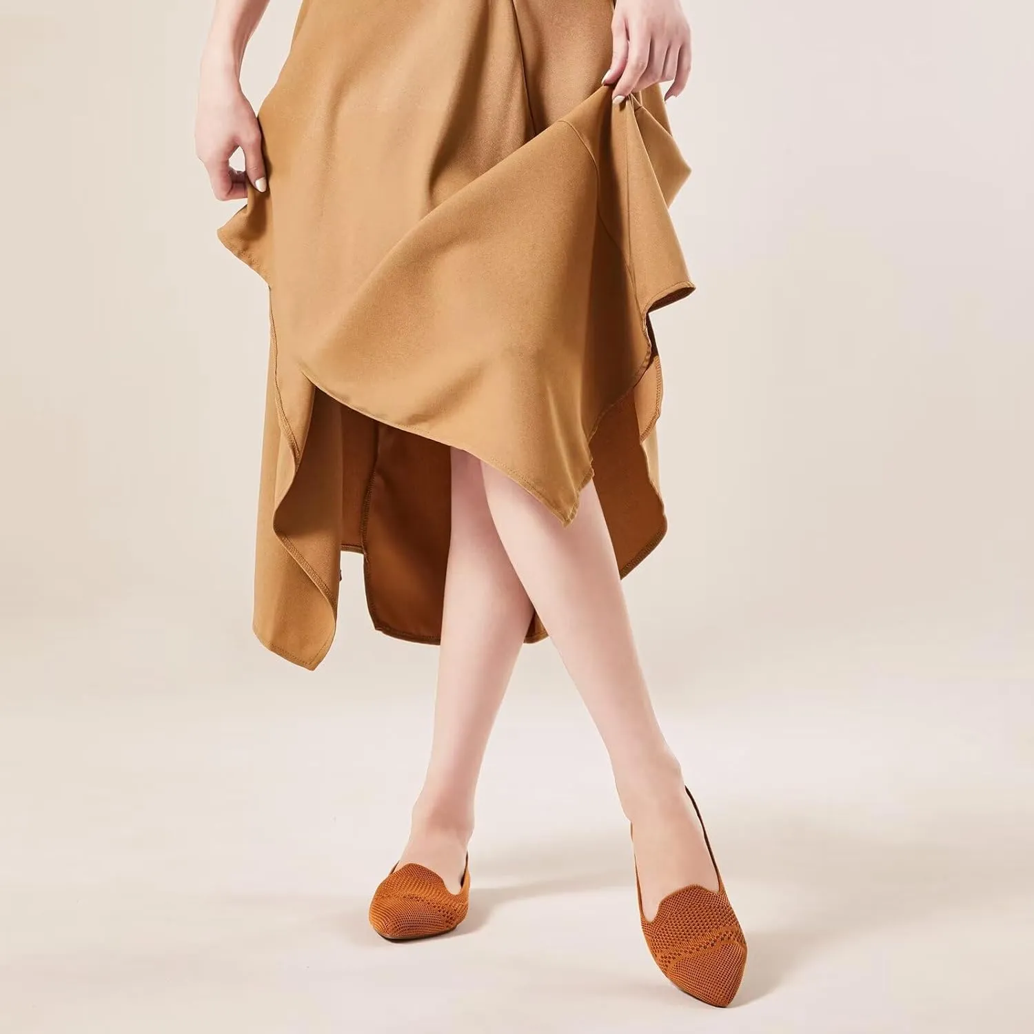 Frank Mully Womens Pointed Toe Flats Knit Dress Shoes Comfort Women Shoes Slip On Shoes for Woman Classic Softable Shoes Low Wedge