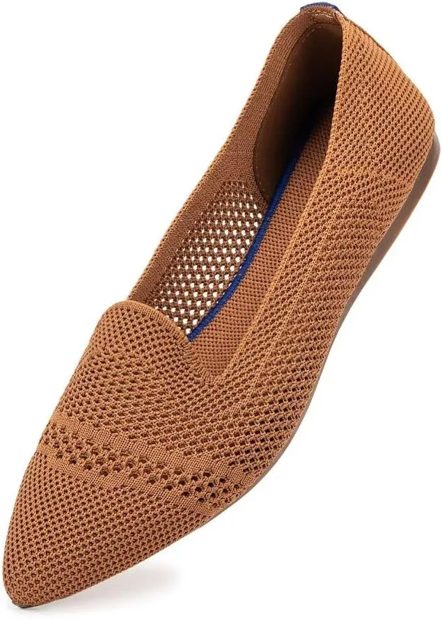 Frank Mully Womens Pointed Toe Flats Knit Dress Shoes Comfort Women Shoes Slip On Shoes for Woman Classic Softable Shoes Low Wedge