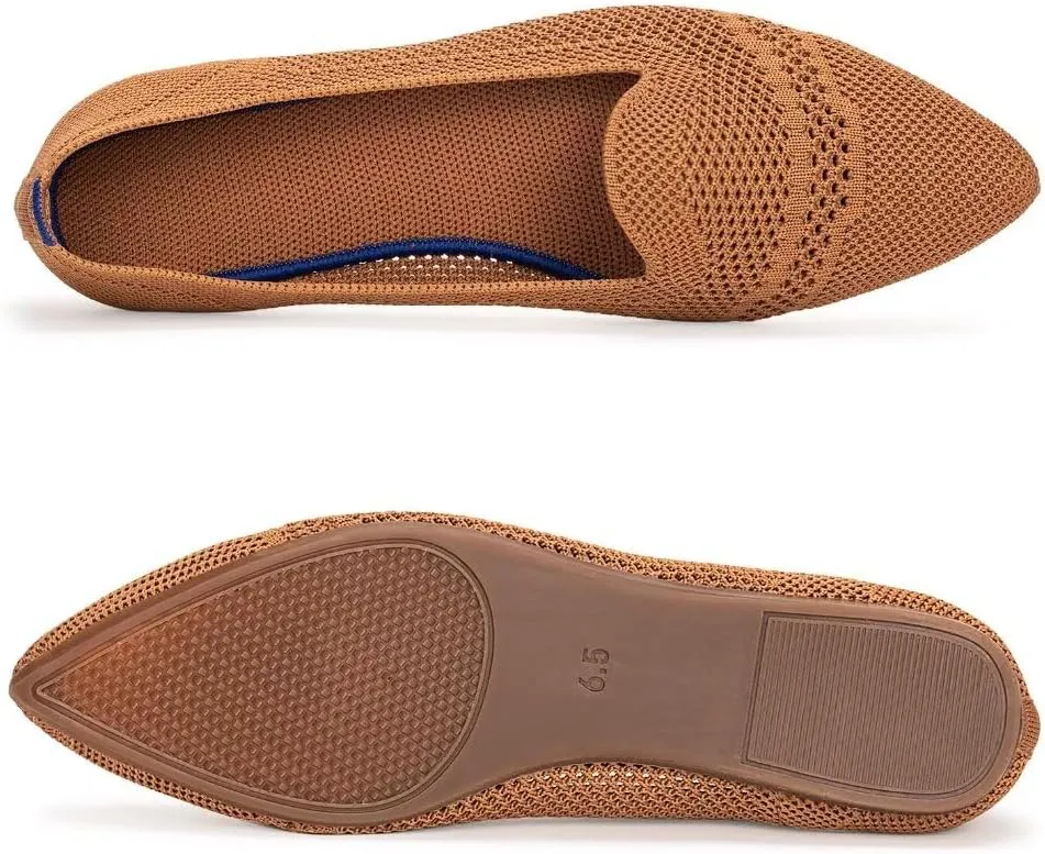 Frank Mully Womens Pointed Toe Flats Knit Dress Shoes Comfort Women Shoes Slip On Shoes for Woman Classic Softable Shoes Low Wedge