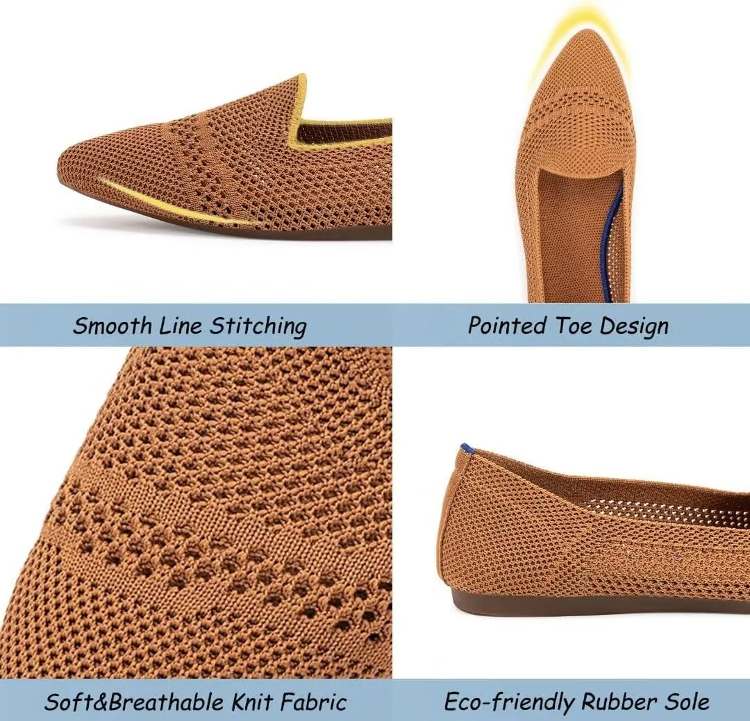 Frank Mully Womens Pointed Toe Flats Knit Dress Shoes Comfort Women Shoes Slip On Shoes for Woman Classic Softable Shoes Low Wedge