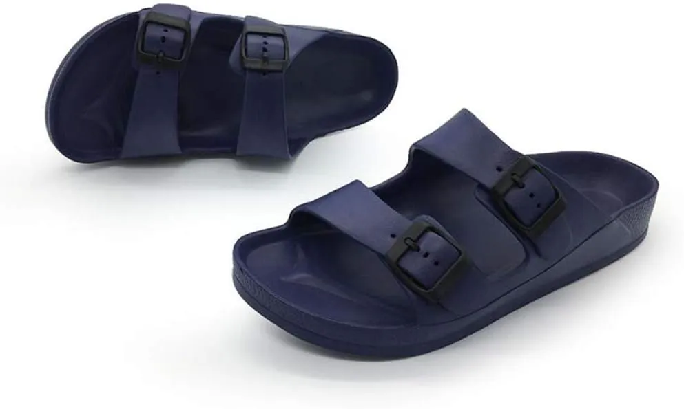 FUNKYMONKEY Men's Comfort Slides Double Buckle Adjustable EVA Flat Sandals