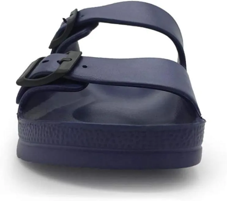 FUNKYMONKEY Men's Comfort Slides Double Buckle Adjustable EVA Flat Sandals