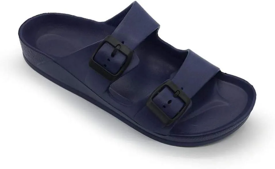 FUNKYMONKEY Men's Comfort Slides Double Buckle Adjustable EVA Flat Sandals