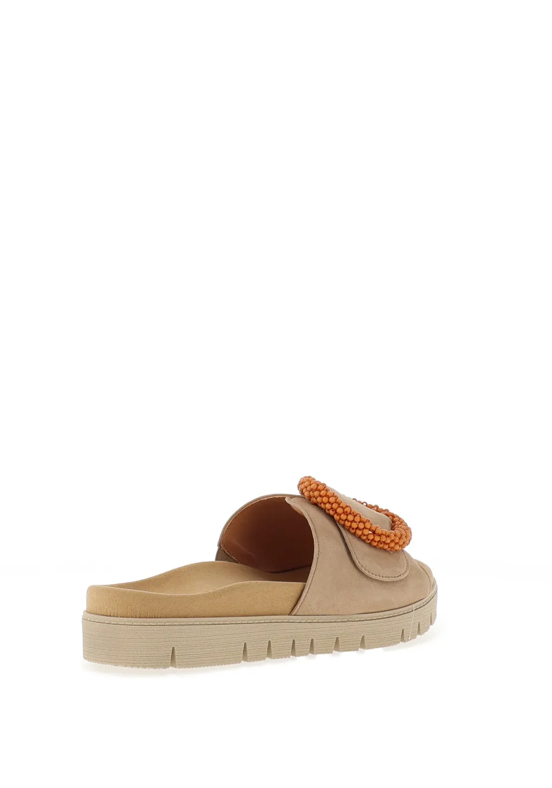 Gabor Smooth Leather Buckle Mule Sandals, Beige