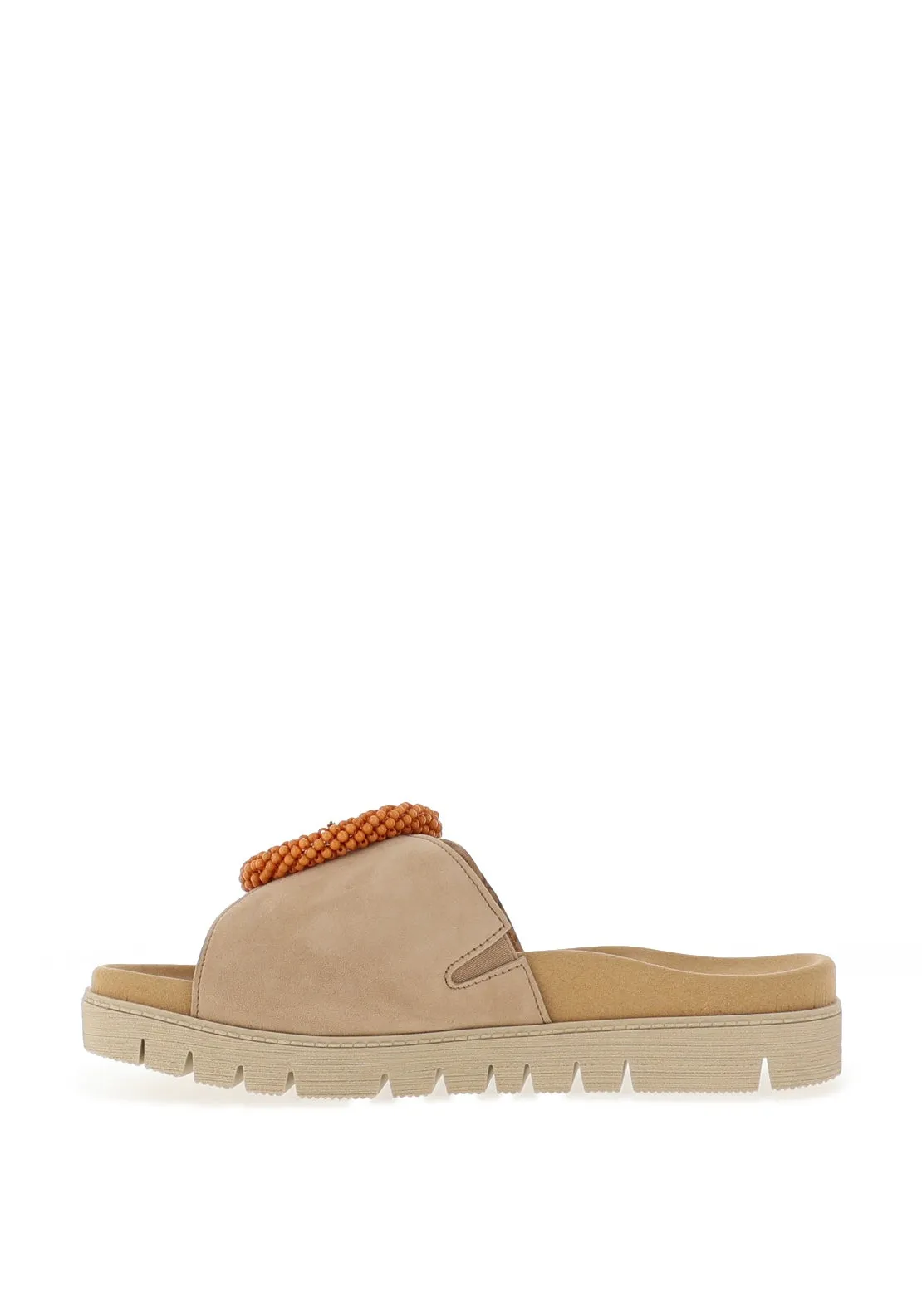 Gabor Smooth Leather Buckle Mule Sandals, Beige