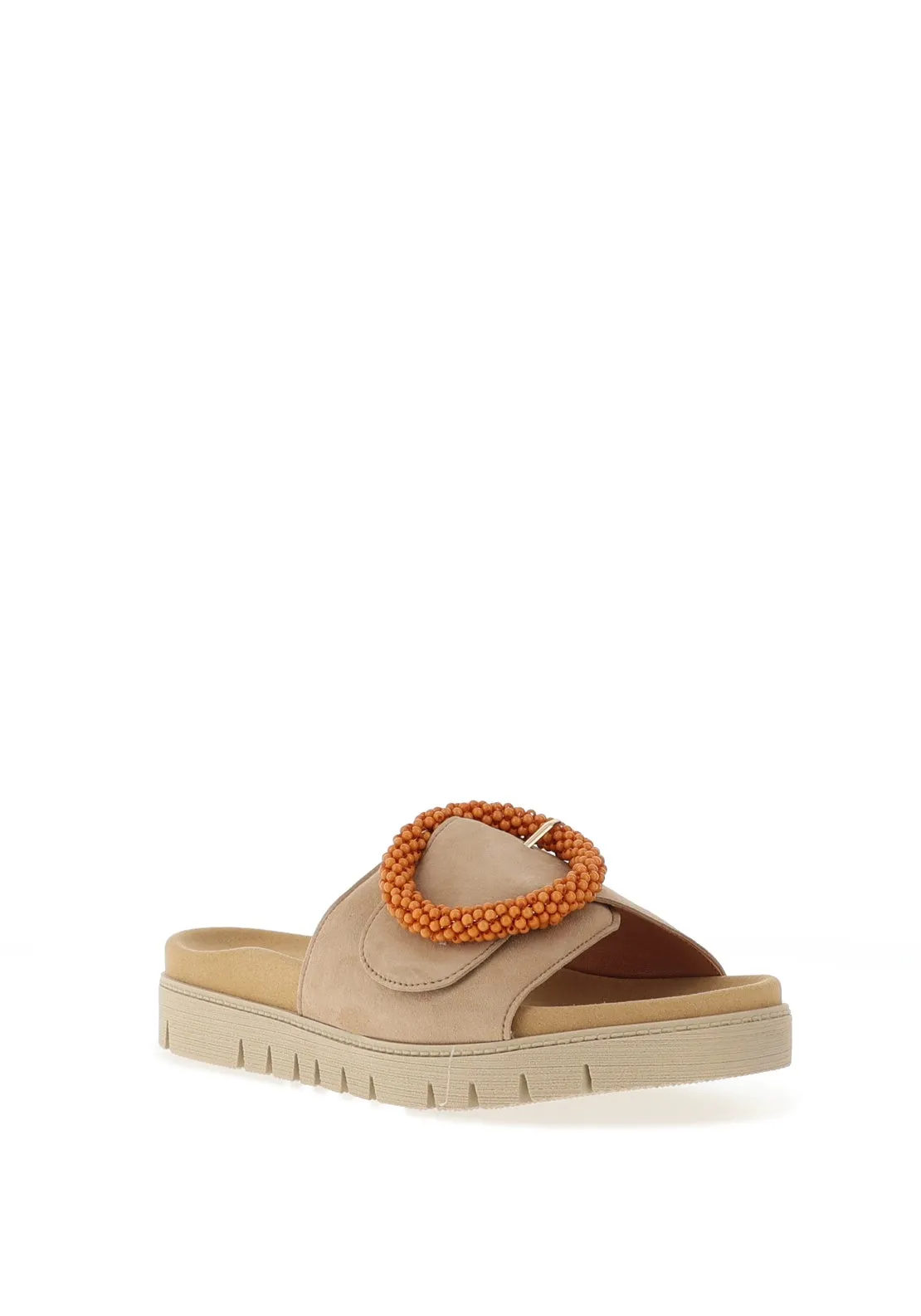 Gabor Smooth Leather Buckle Mule Sandals, Beige
