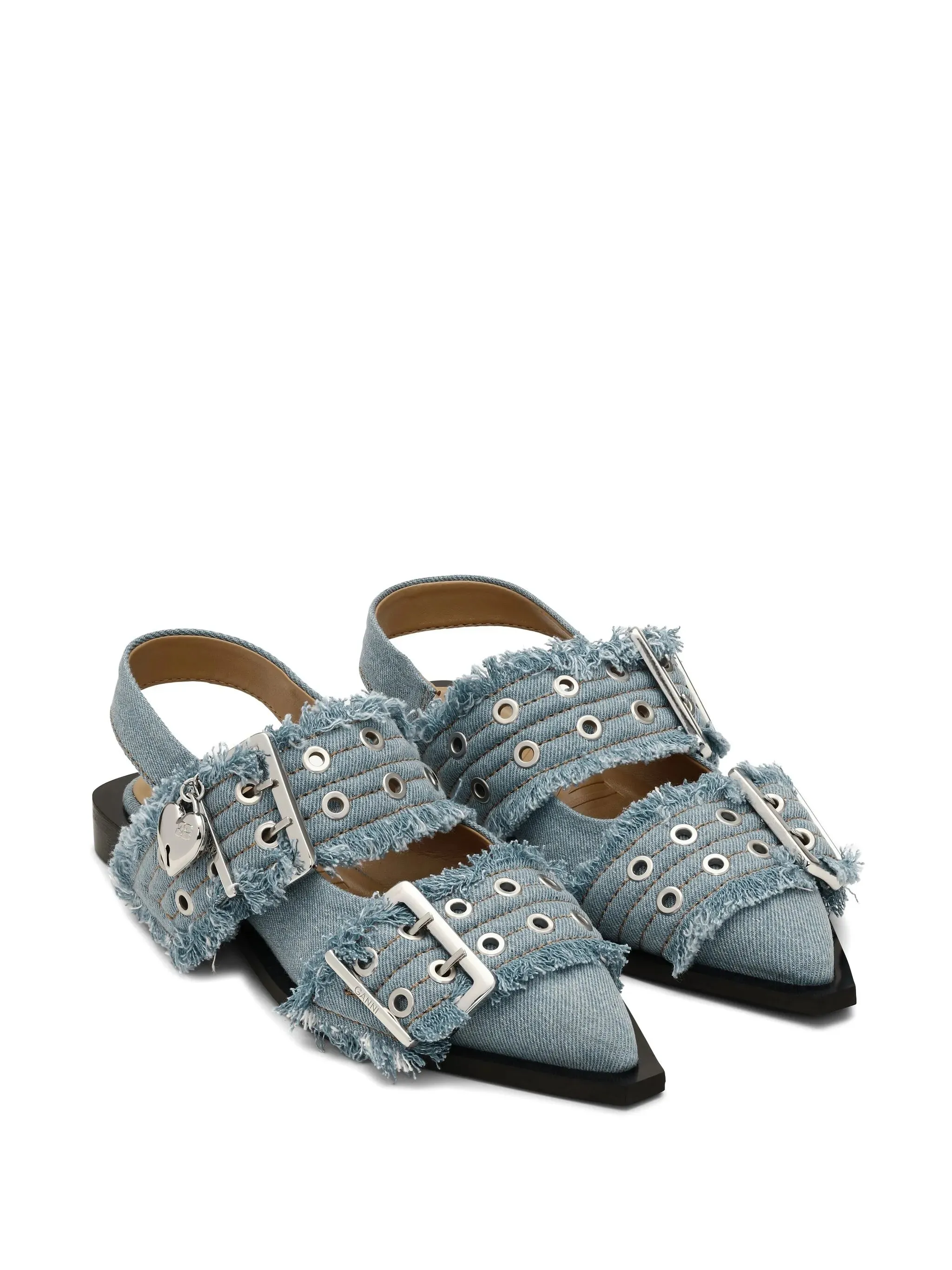Ganni feminin denim spänne dubbel band ballerinas