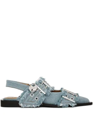 Ganni feminin denim spänne dubbel band ballerinas