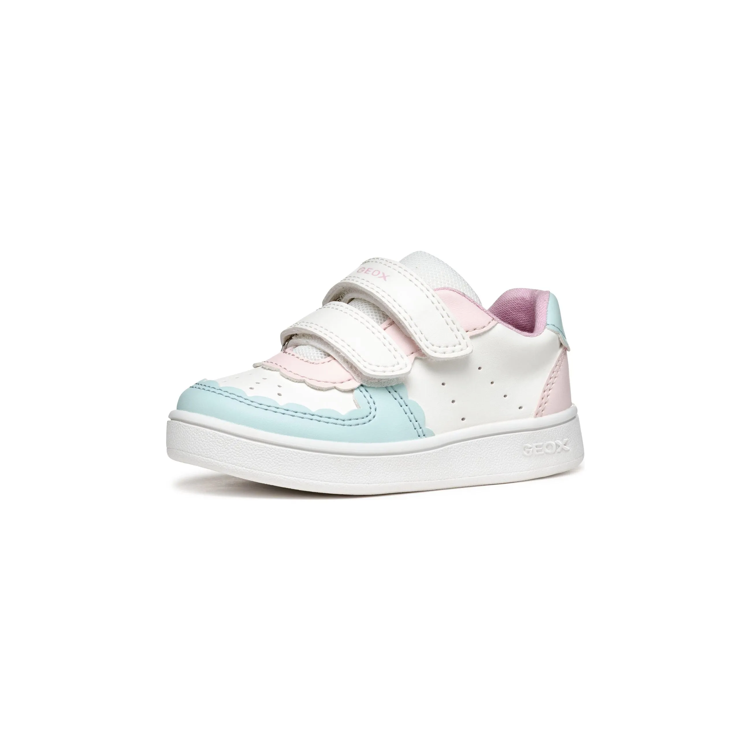 GEOX Eclyper - Girls Velcro Trainer in White/Aqua