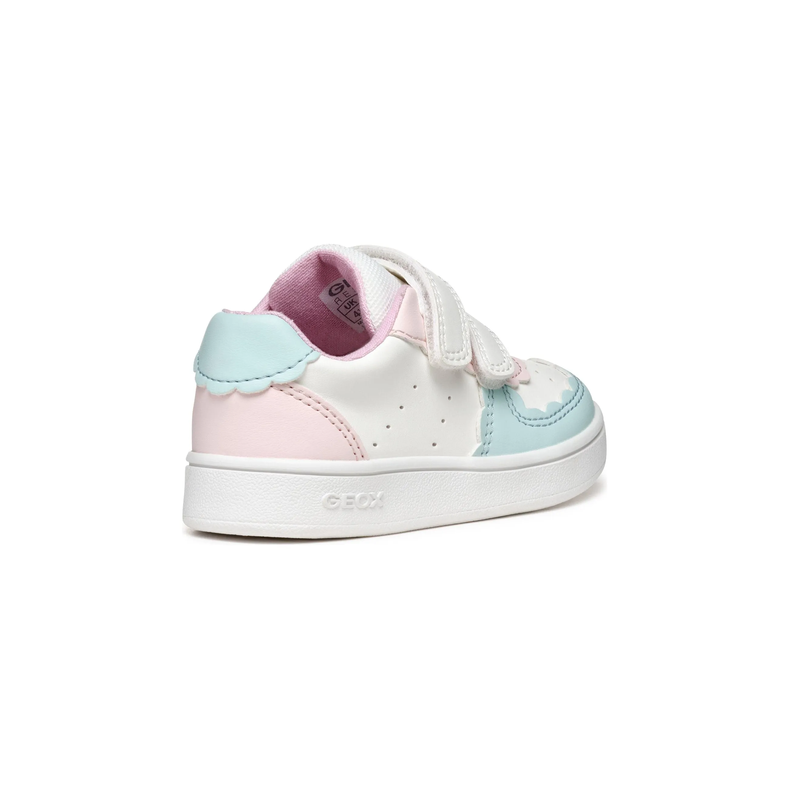 GEOX Eclyper - Girls Velcro Trainer in White/Aqua
