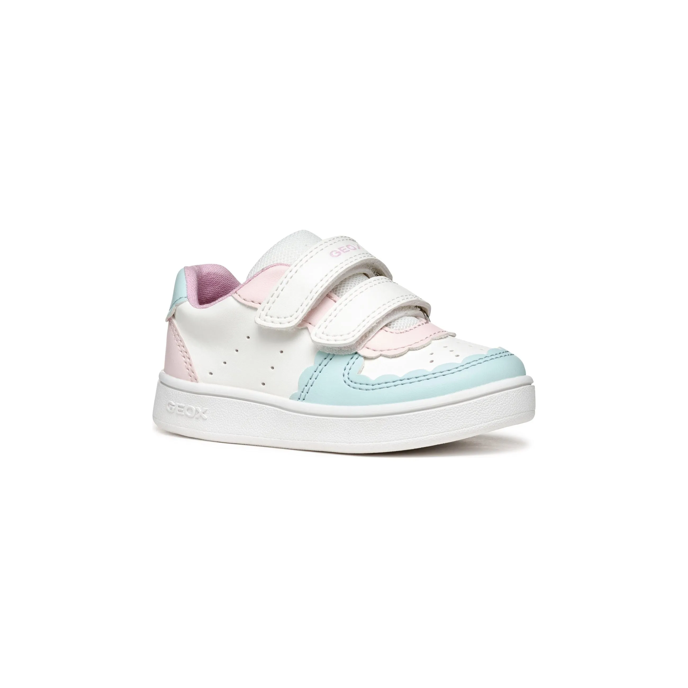 GEOX Eclyper - Girls Velcro Trainer in White/Aqua