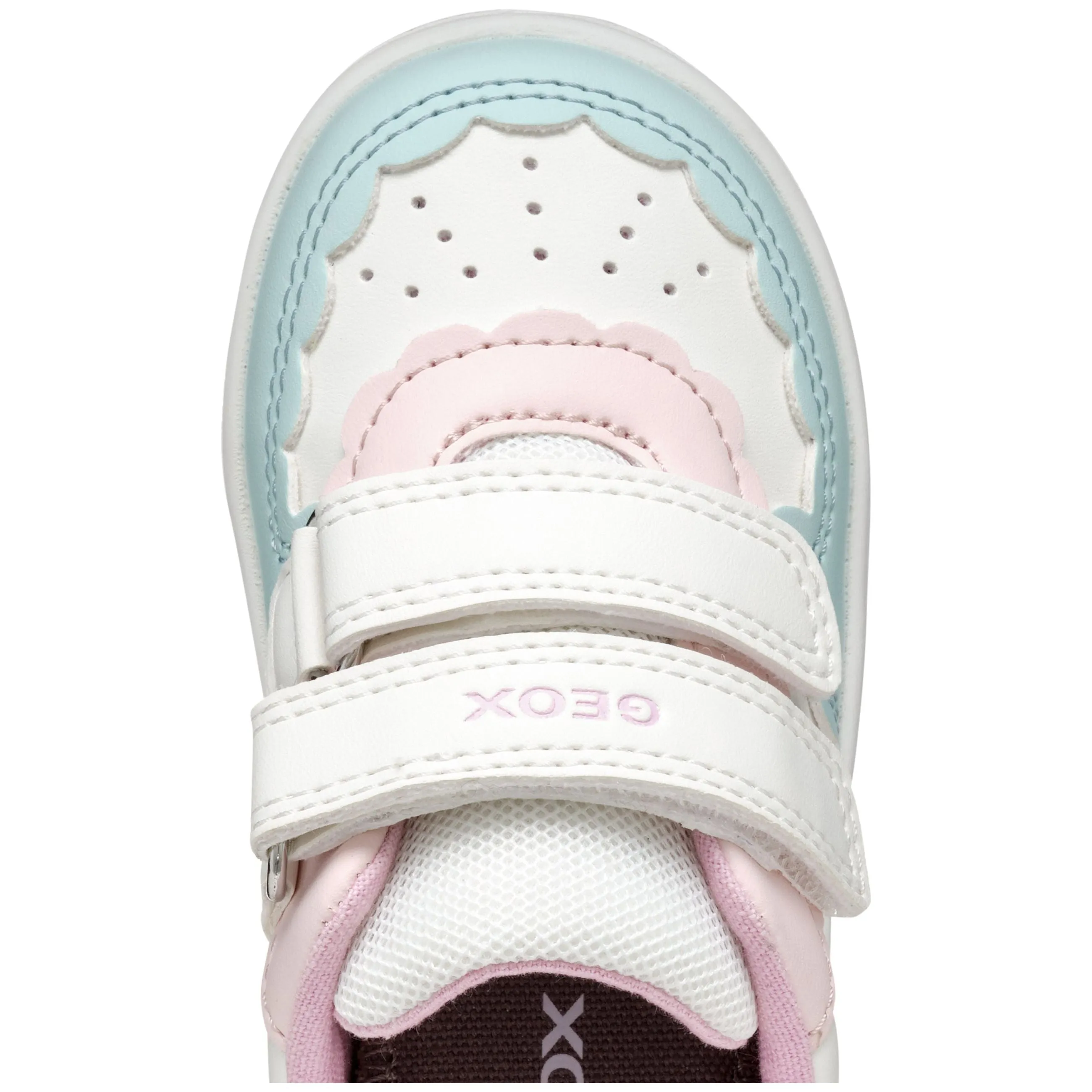 GEOX Eclyper - Girls Velcro Trainer in White/Aqua