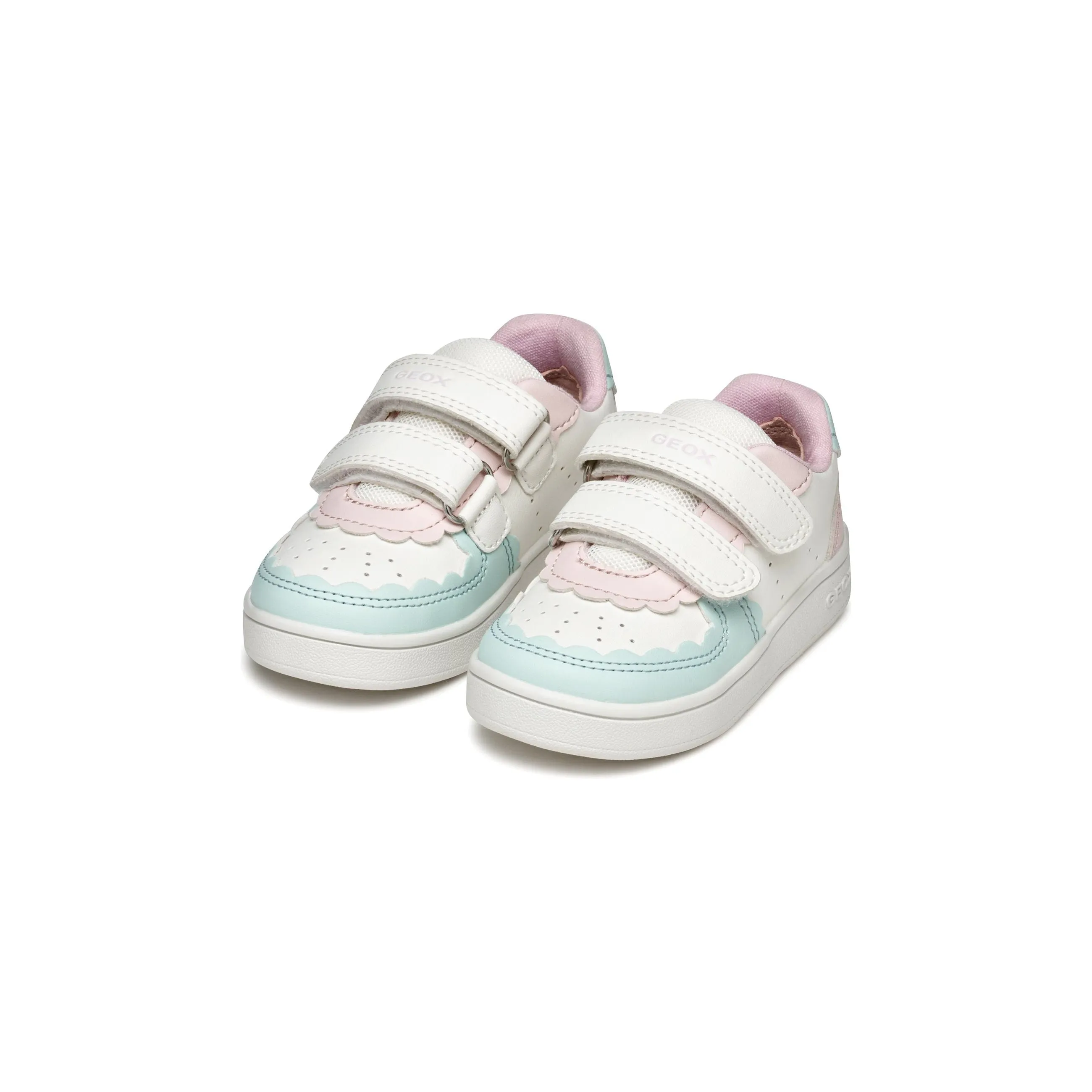 GEOX Eclyper - Girls Velcro Trainer in White/Aqua